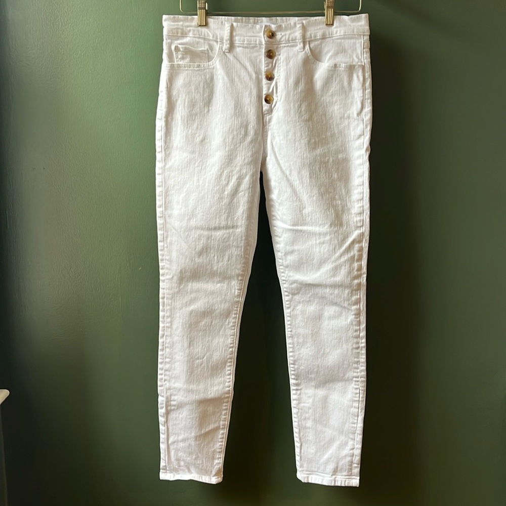 Anne Taylor Loft White Jeans 8 / 29 High Waist Skinny with Buttoned Fly